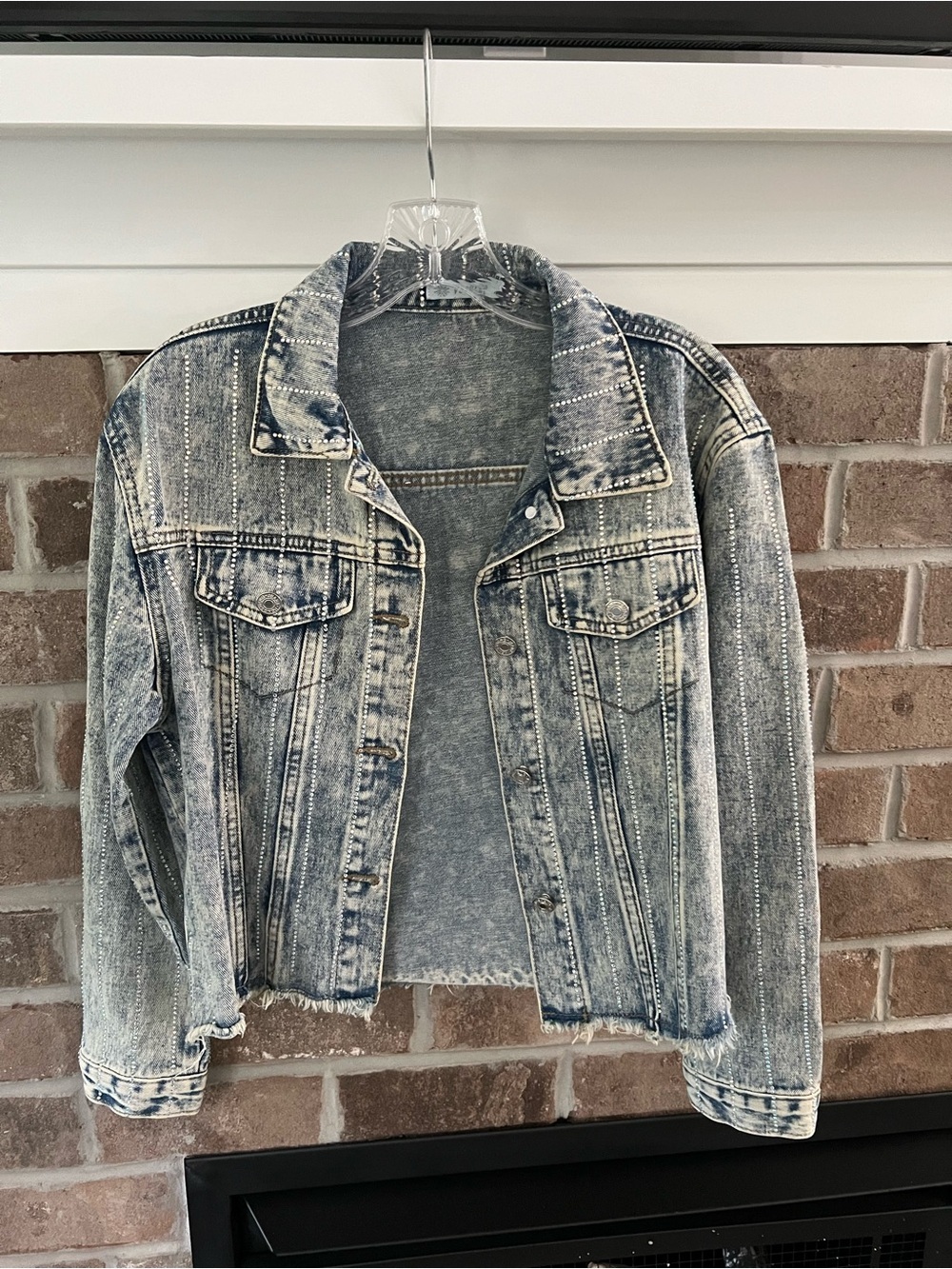 Washed Light Blue and Blingy Denim Jacket with Cropped Hem